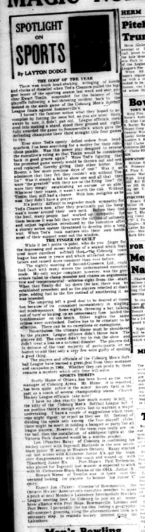 1964-09-30 Dodge -Spotlight -Cobourg Mens Softball League