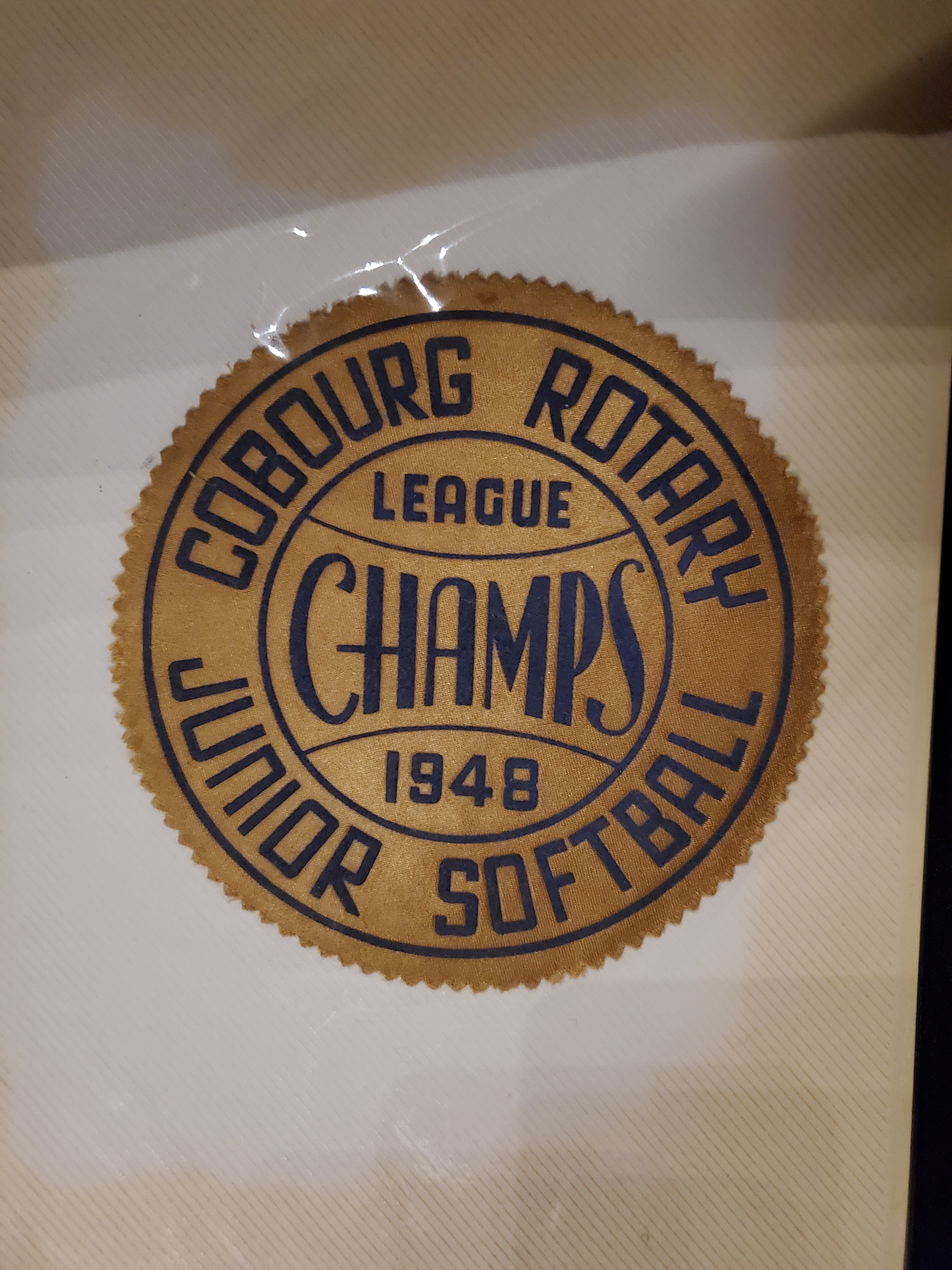 1948 Neil Cane crest Cobourg Rotary Softball Champ