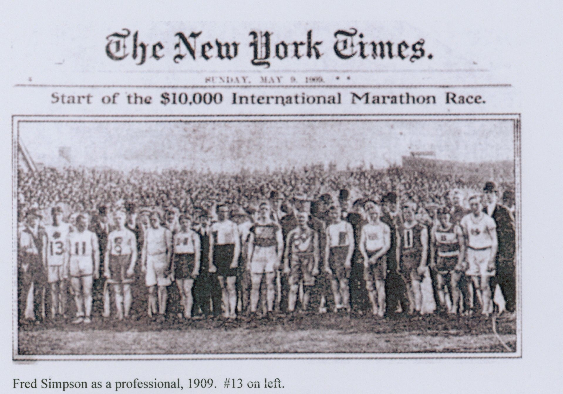 1909 Fred Simpson photo in NY Times at start of a professional race