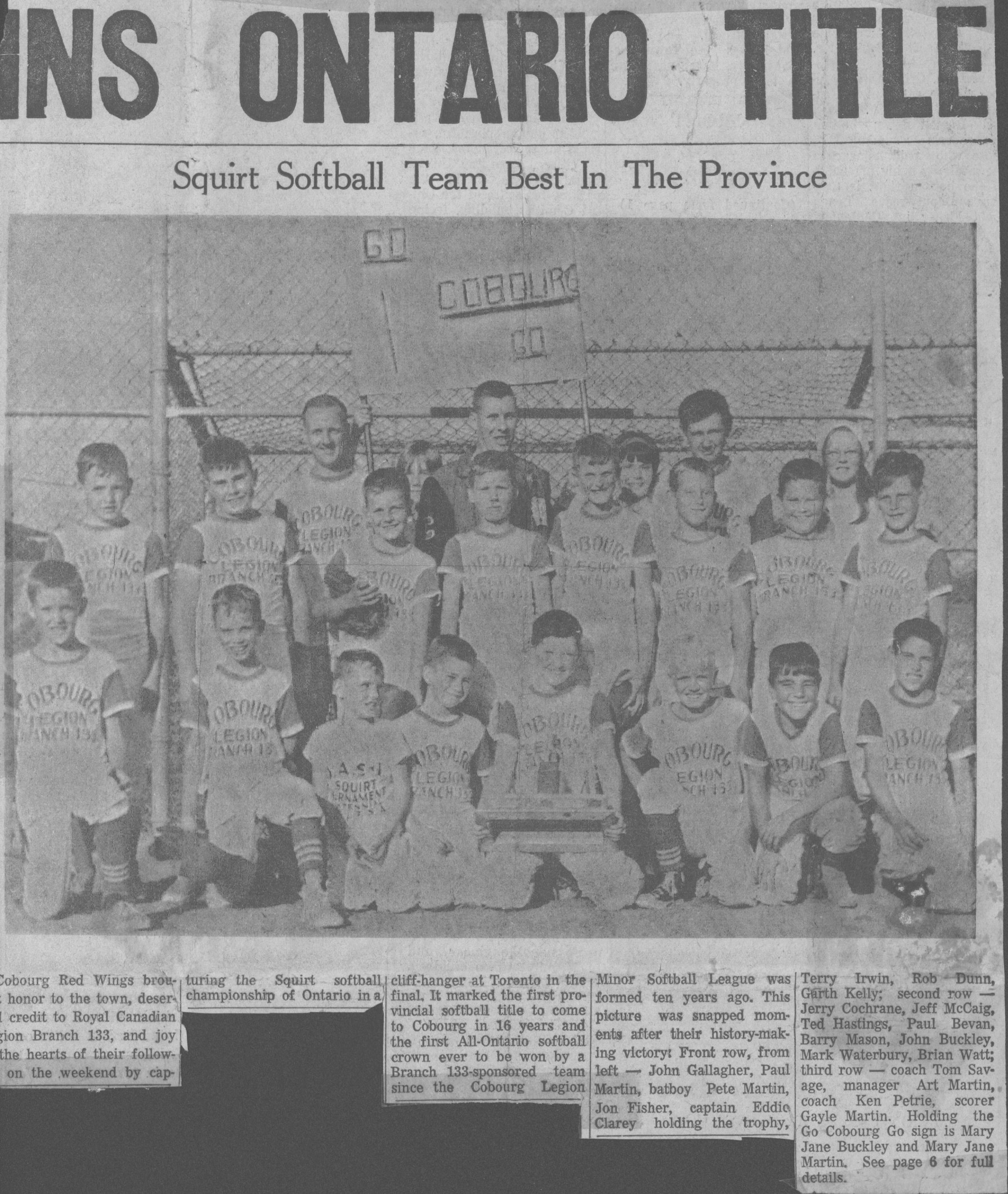 1967 Ken Petrie-Cobourg Legion Squirts- Provincial Champs