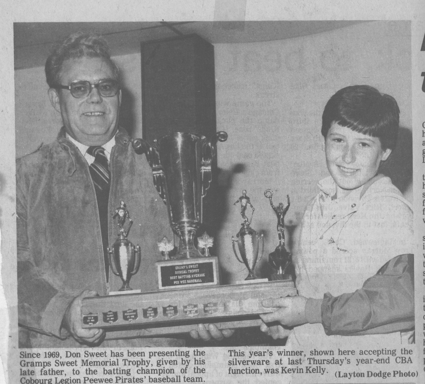 1984 CBA Legion PeeWee batting title to Kevin Kelly