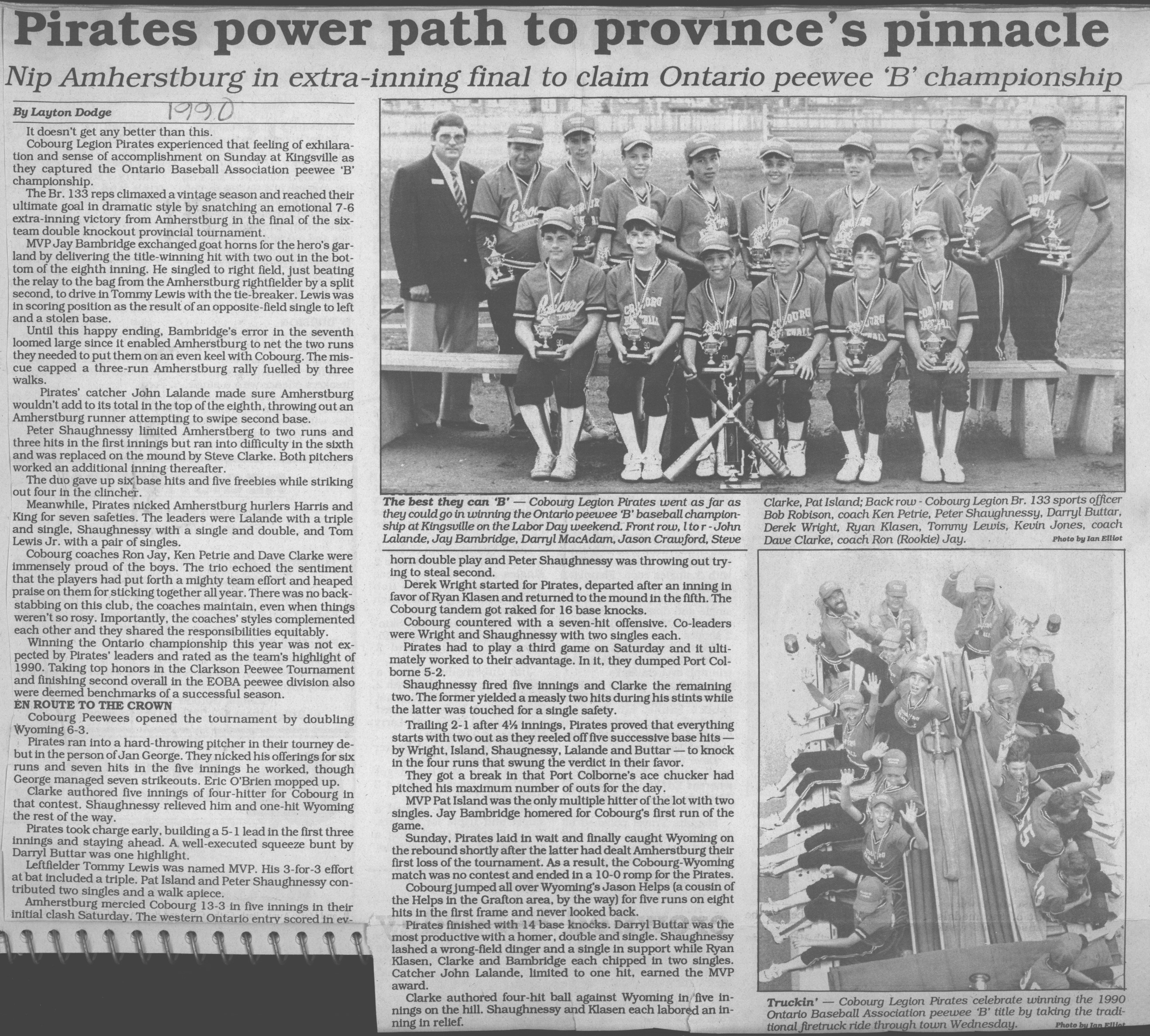 1990 Ken Petrie team Ontario PeeWee Baseball champions