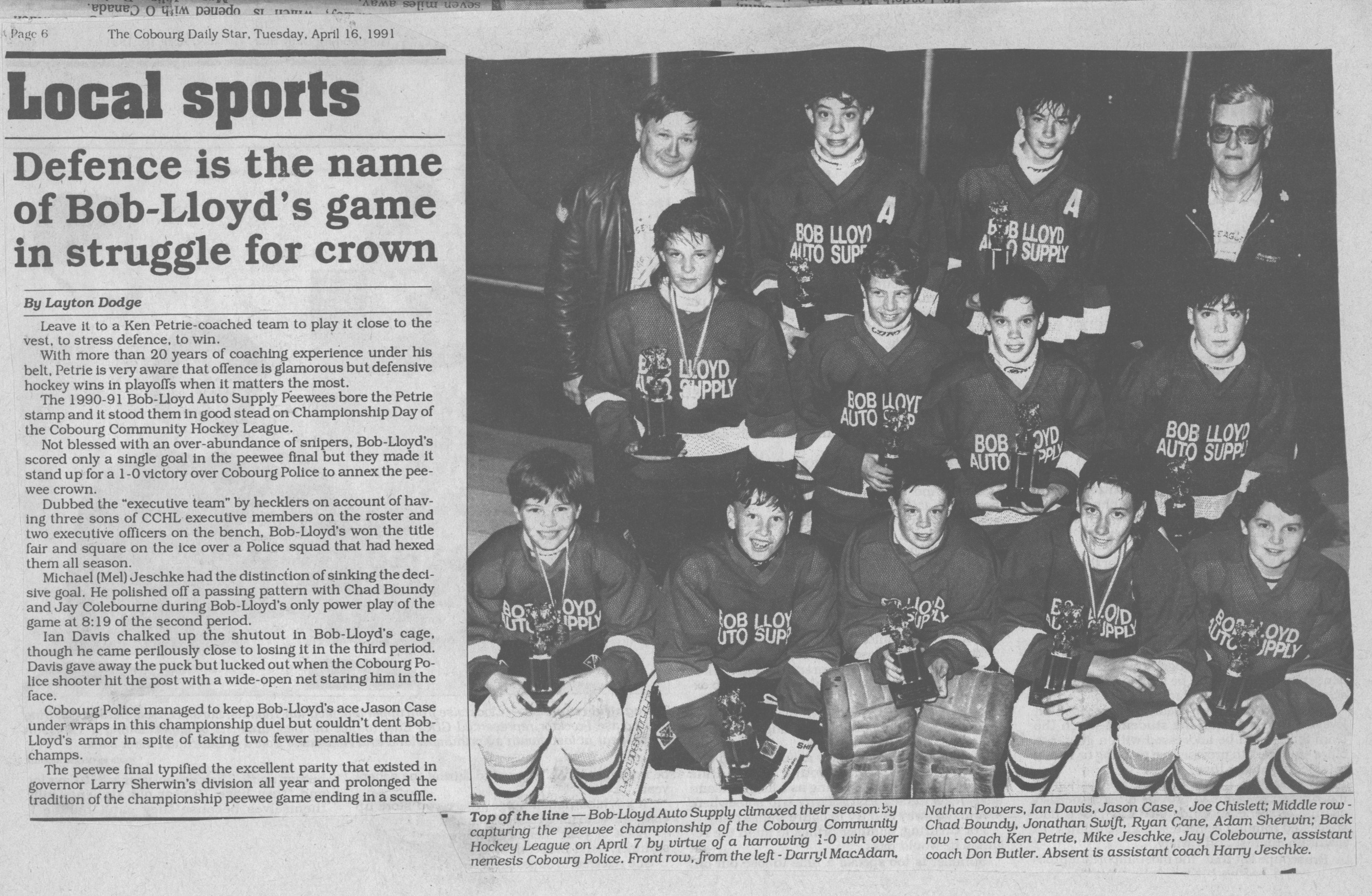 1991 Ken Petrie-Bob Lloyd Auto Supply CCHL PeeWee Champs