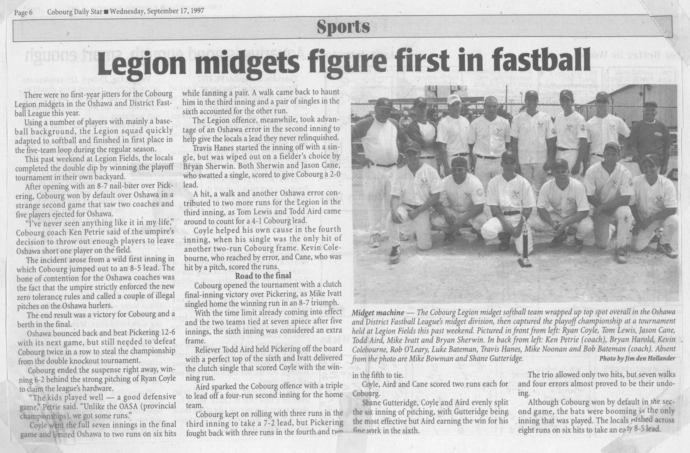 1997 Ken Petrie-Cobourg Legion Midgets win championship
