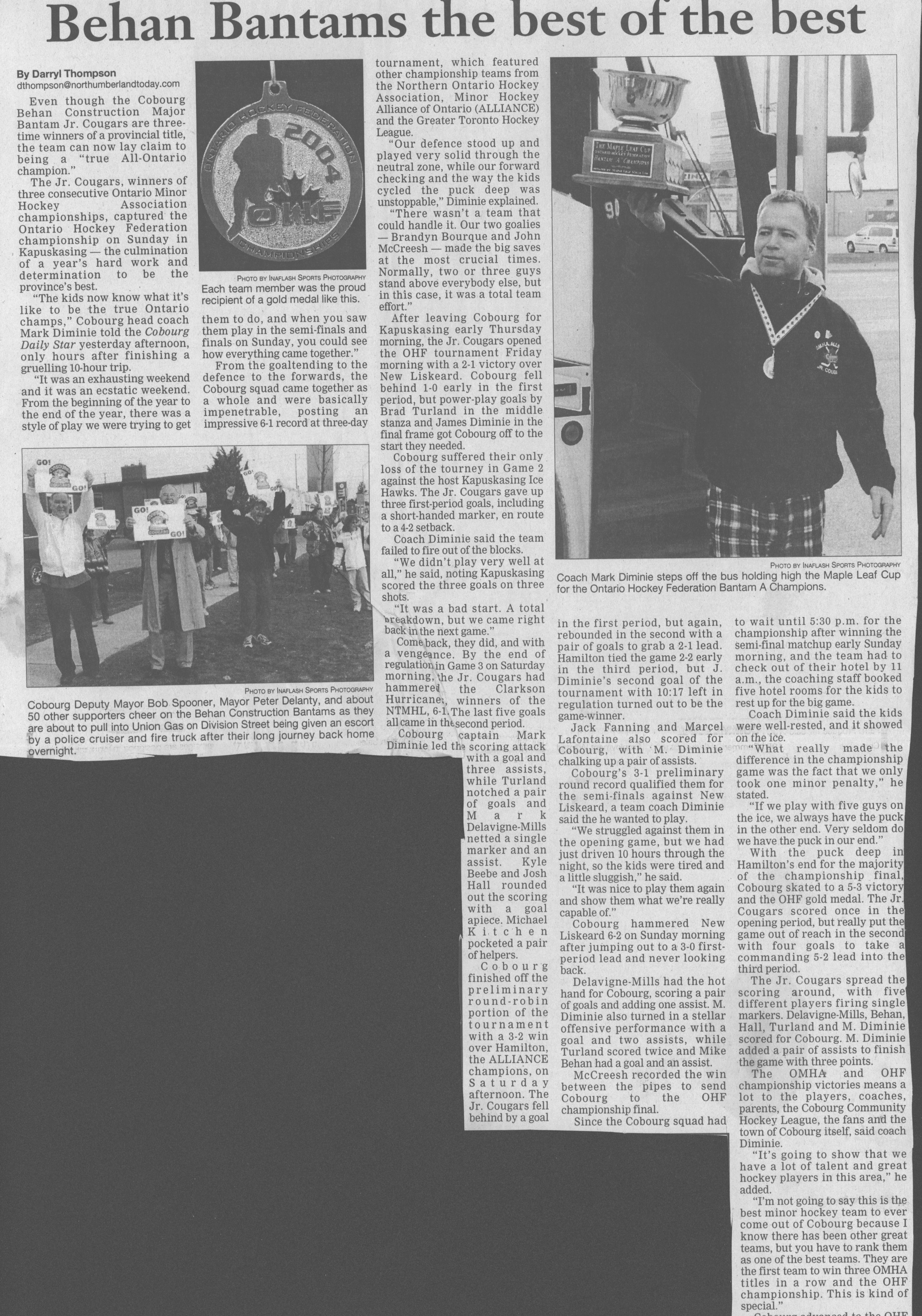 2004 Behan Construction Major Bantams win OHF gold