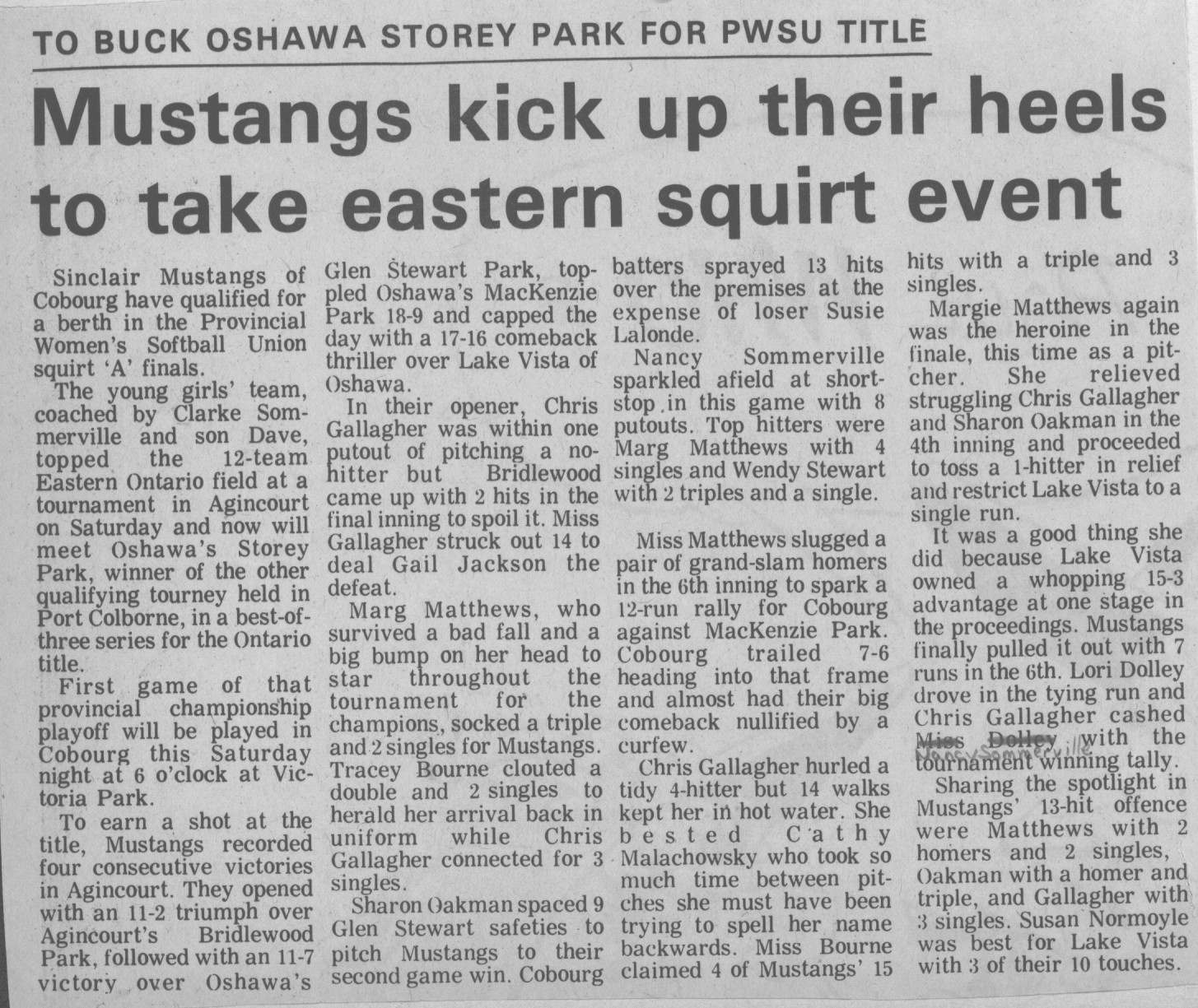 1972 M Matthews & Sinclair Mustangs qualify for Prov Finals