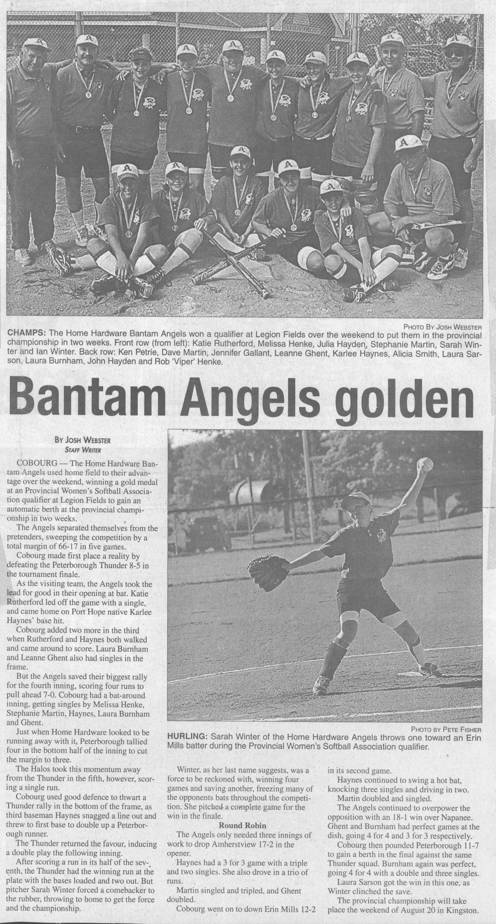 1999 Ken Petrie-Bantam Angels win Provincial qualifier