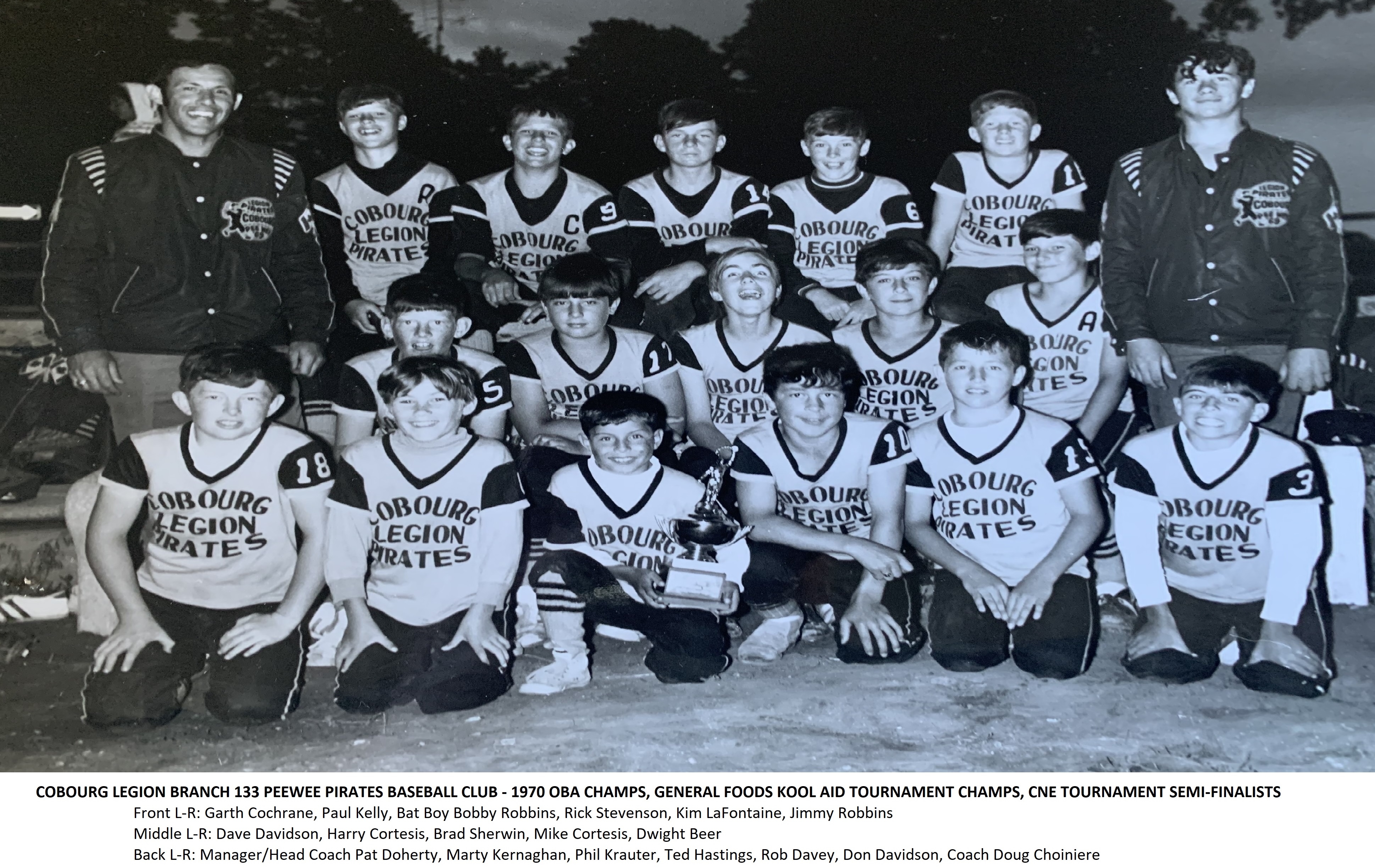 1970 Cobourg Legion Pirates Peewee baseball team photo