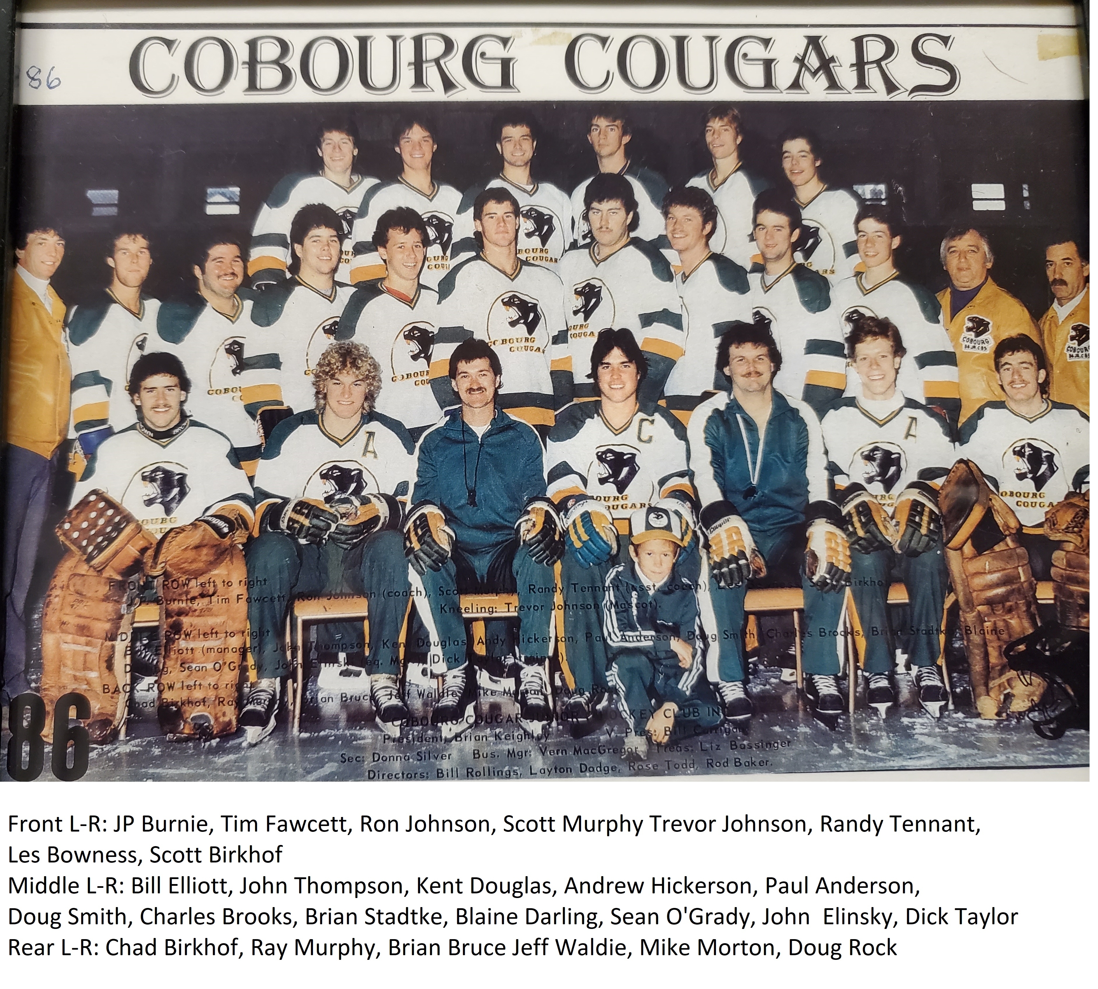 1986 Cobourg Cougars hockey team photo- Junior C