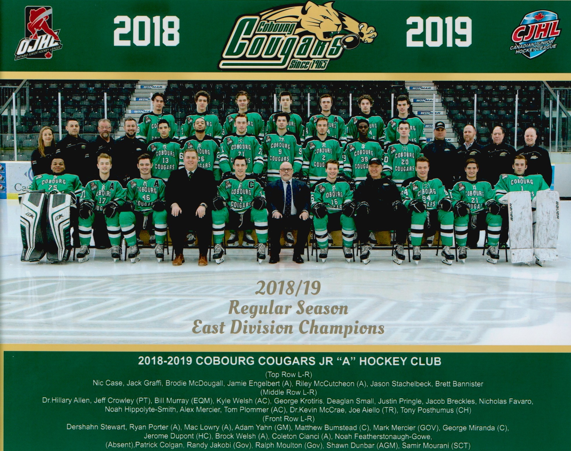 2019 Cobourg Cougars hockey team photo- Junior A
