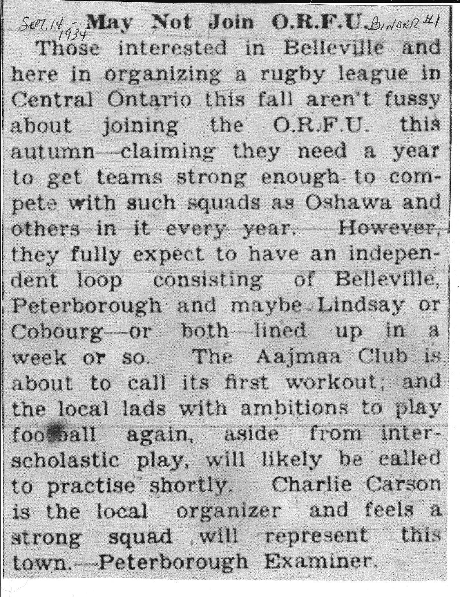 Football -Cobourg -1934-09-14 -Considering ORFU League