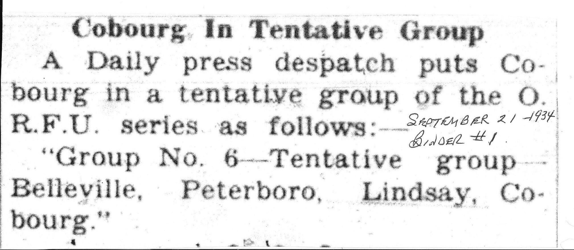 Football -Cobourg -1934-09-21 -ORFU Group 6 Teams