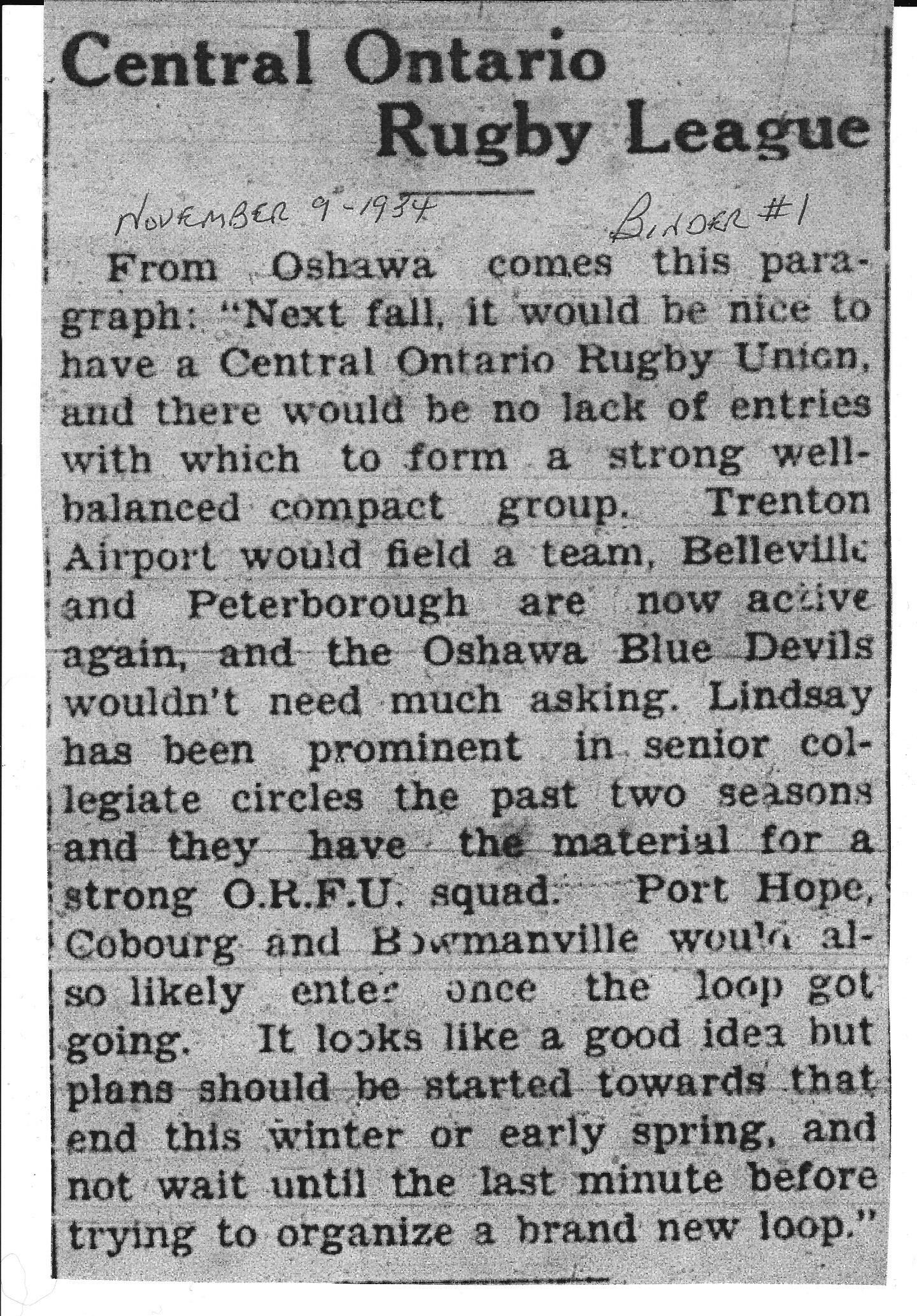 Football -Cobourg -1934-11-09 -ORFU considerations