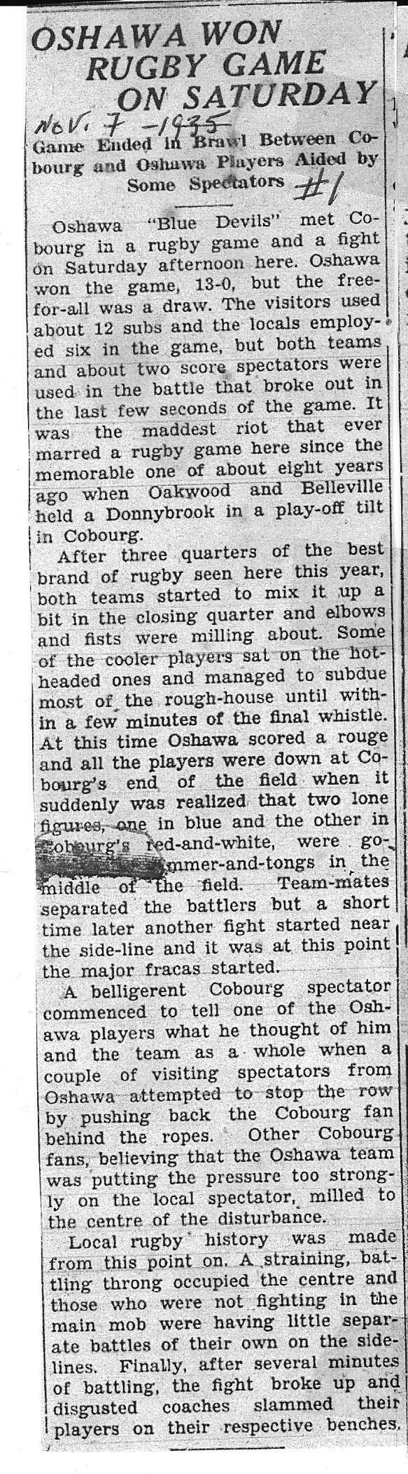 Football -Cobourg -1935-11-07 -Intermediates vs Oshawa