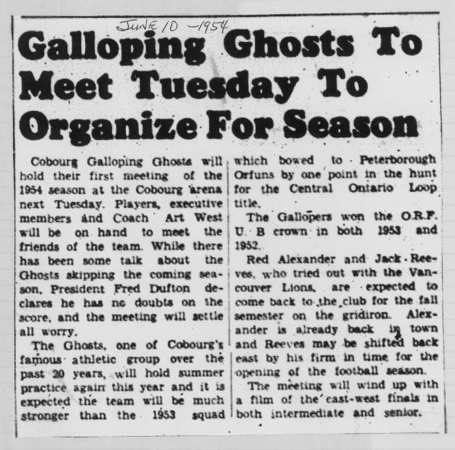 Football -Galloping Ghosts -1954 -A01-season