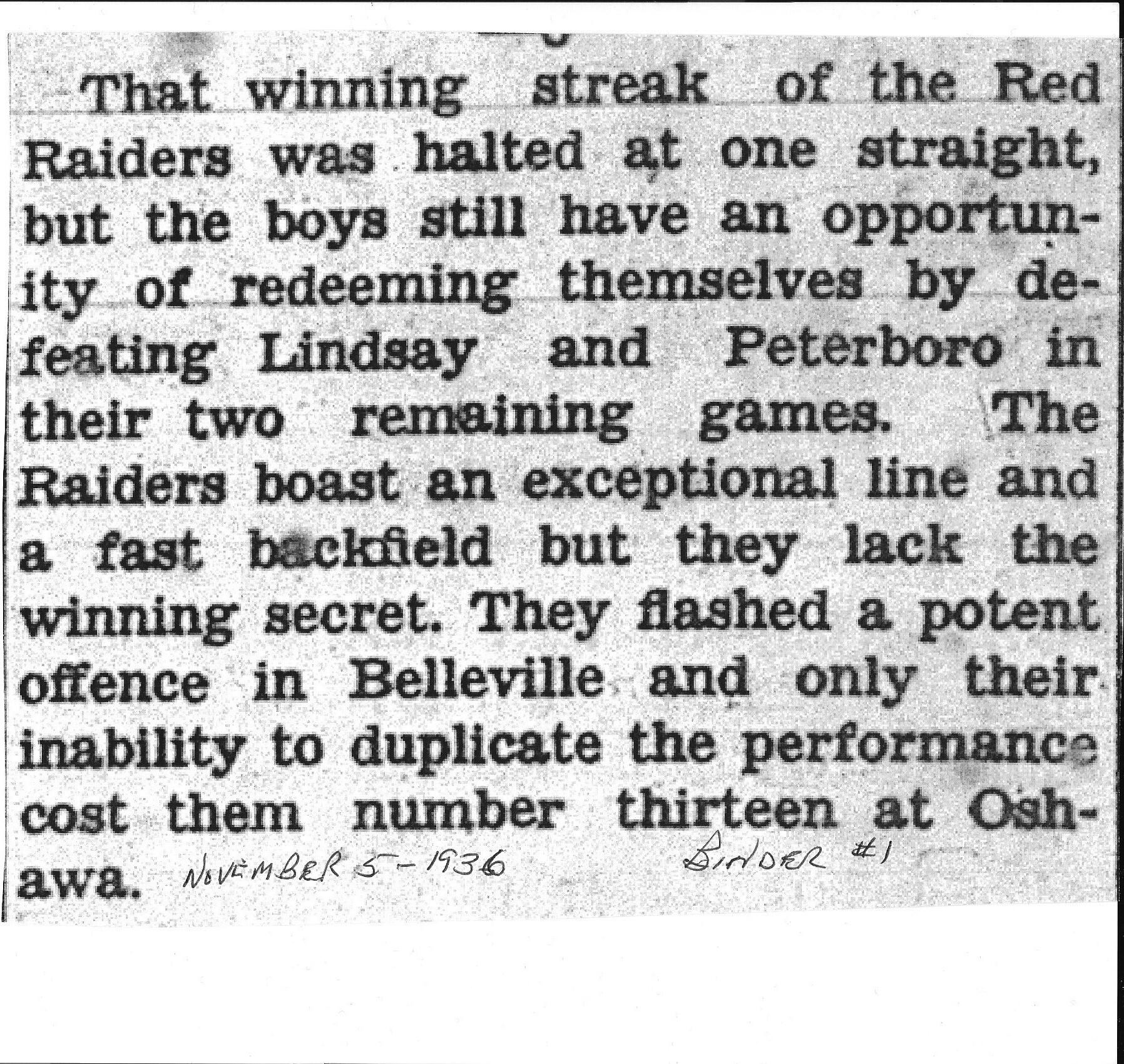 Football -Red Raiders -1936-11-05 -vs Oshawa