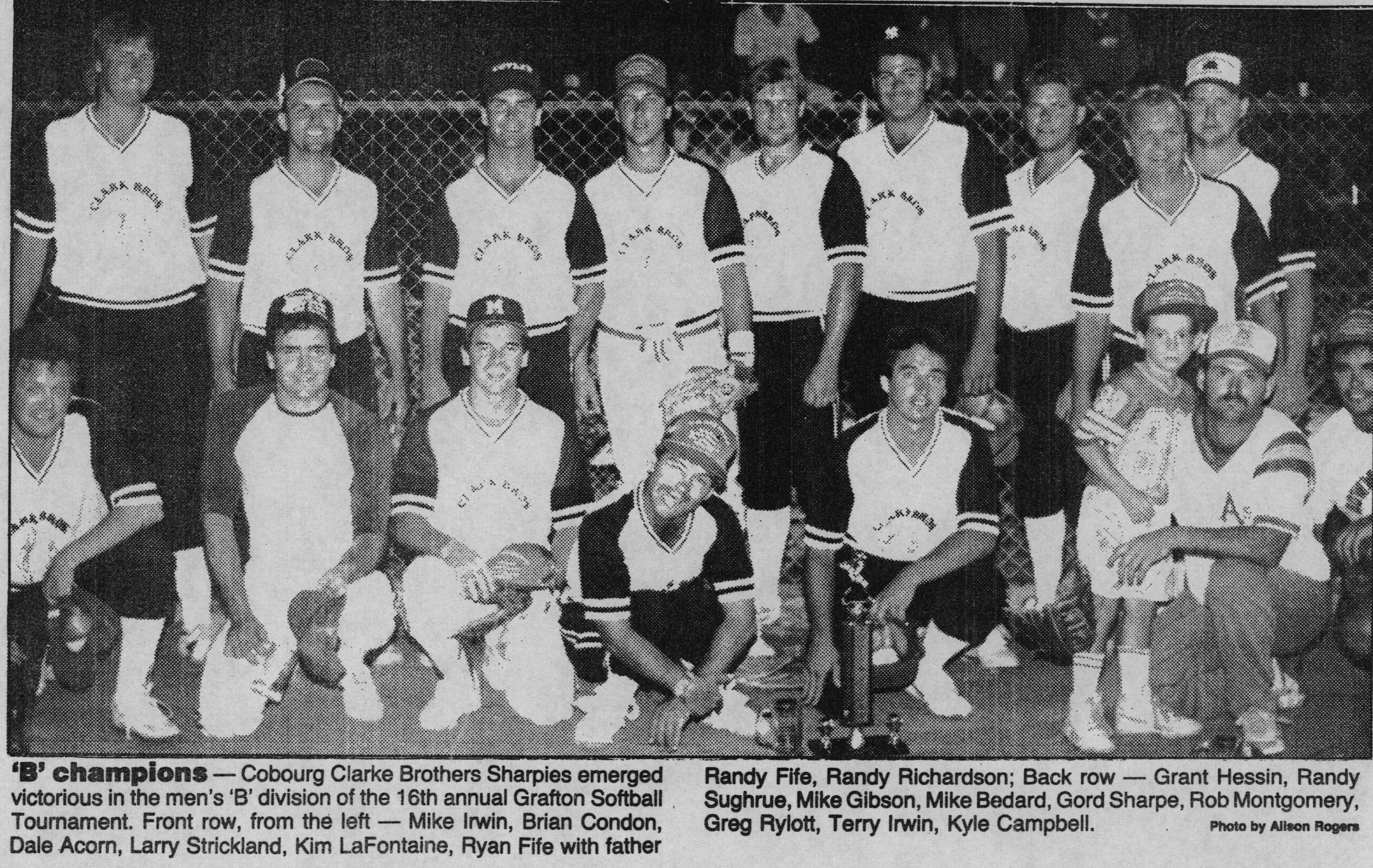 Softball -Grafton Tournament -1988 -Mens-B Champs-Clarke Brothers Sharpies