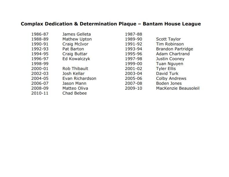 T&P-11a Dedication & Determination Plaque – Bantam House League