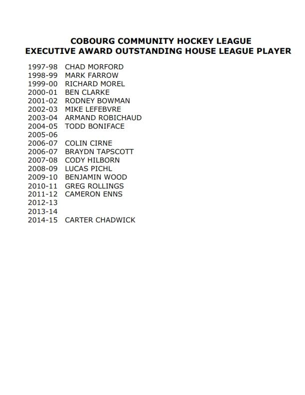 T&P-26a Executive Award -Outstanding House League Player