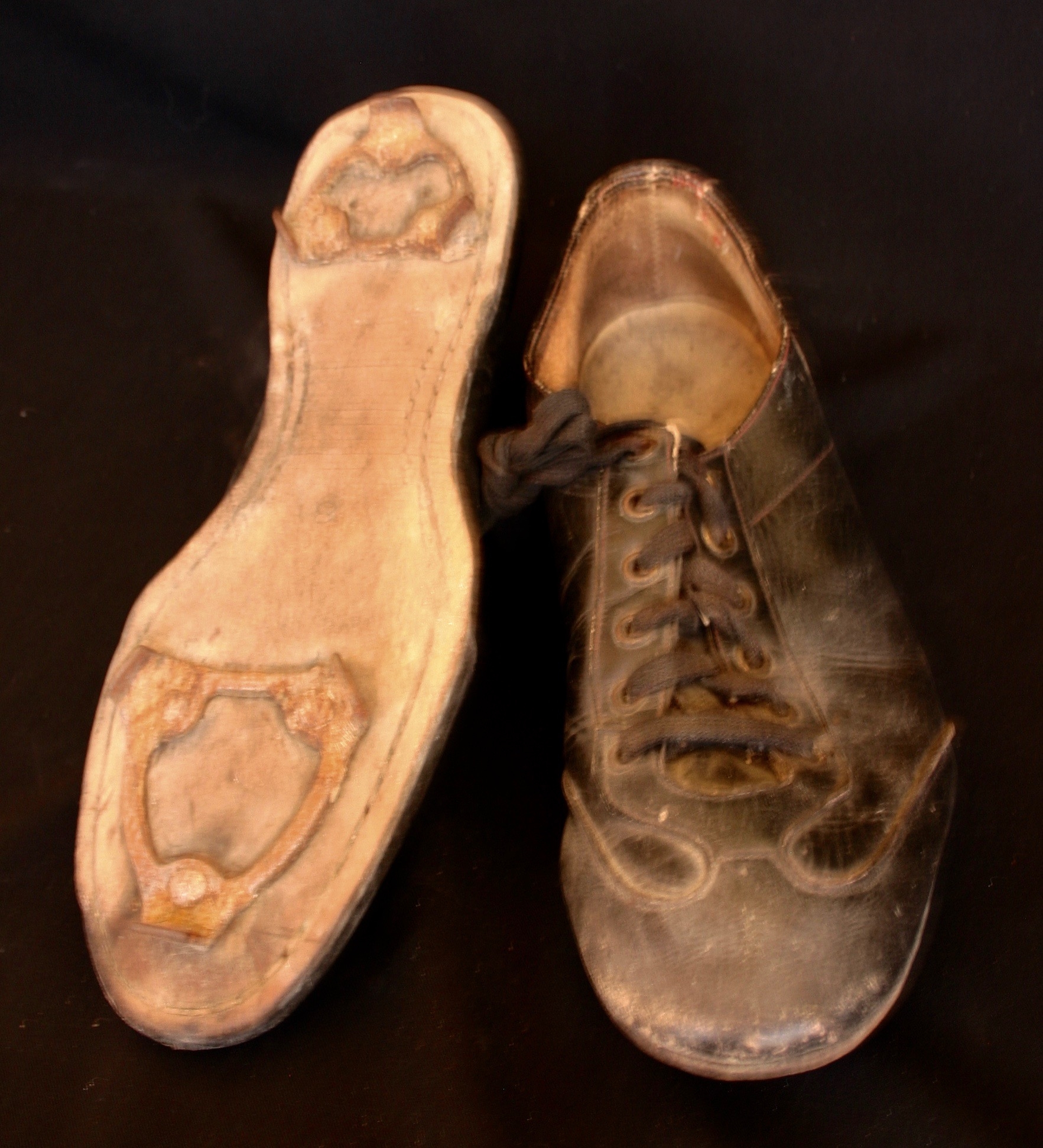 1950 leather ball cleats with metal spikes