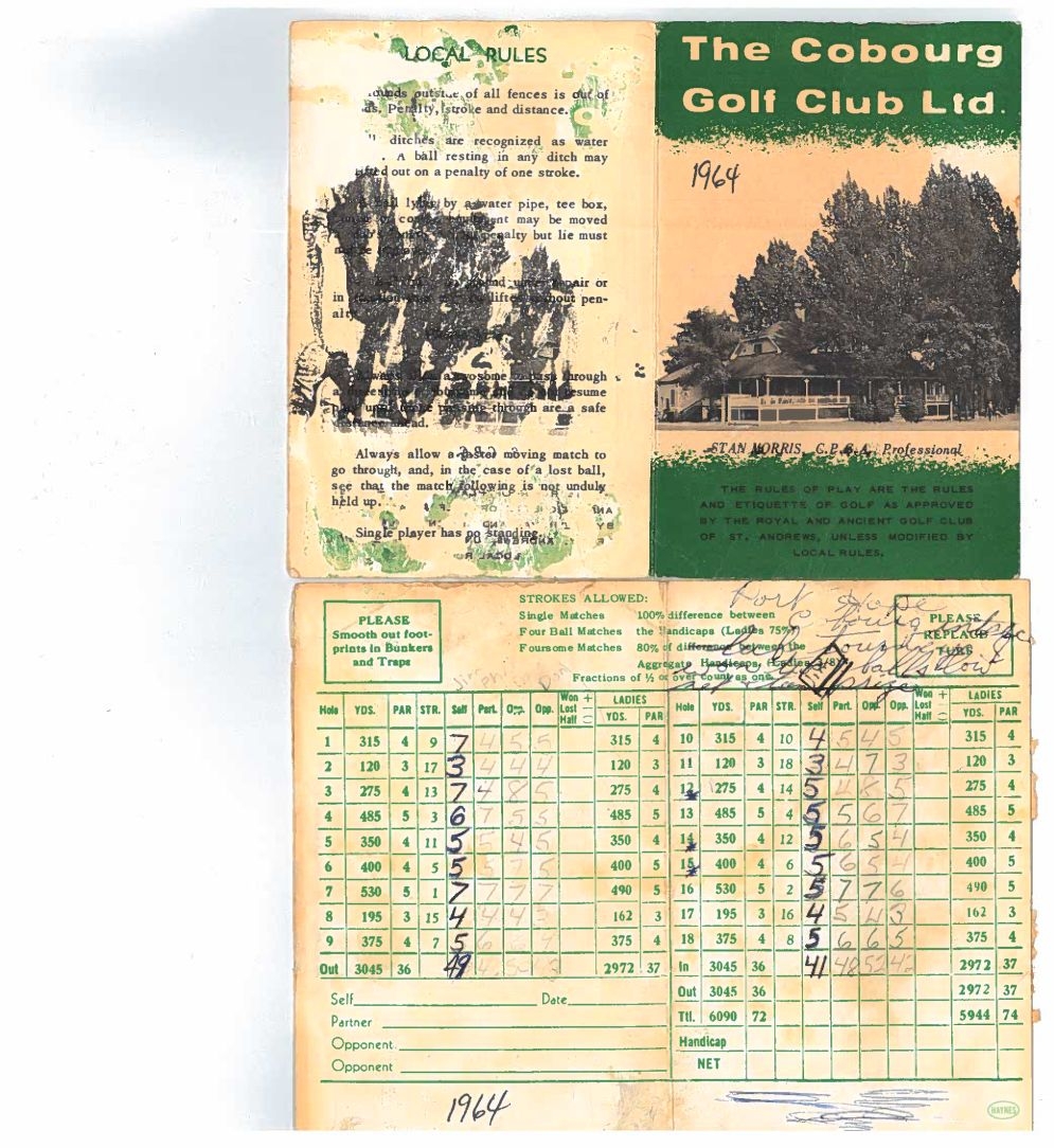 1964 Cobourg Golf Club score card