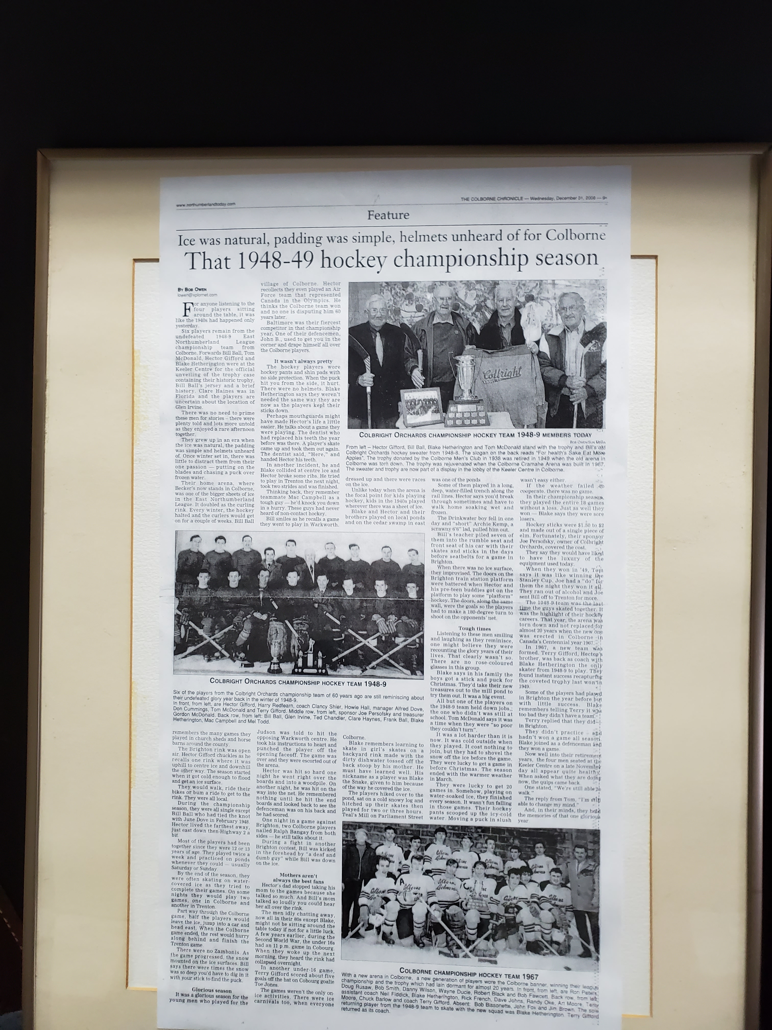 1949 article on Colborne champions ENHL