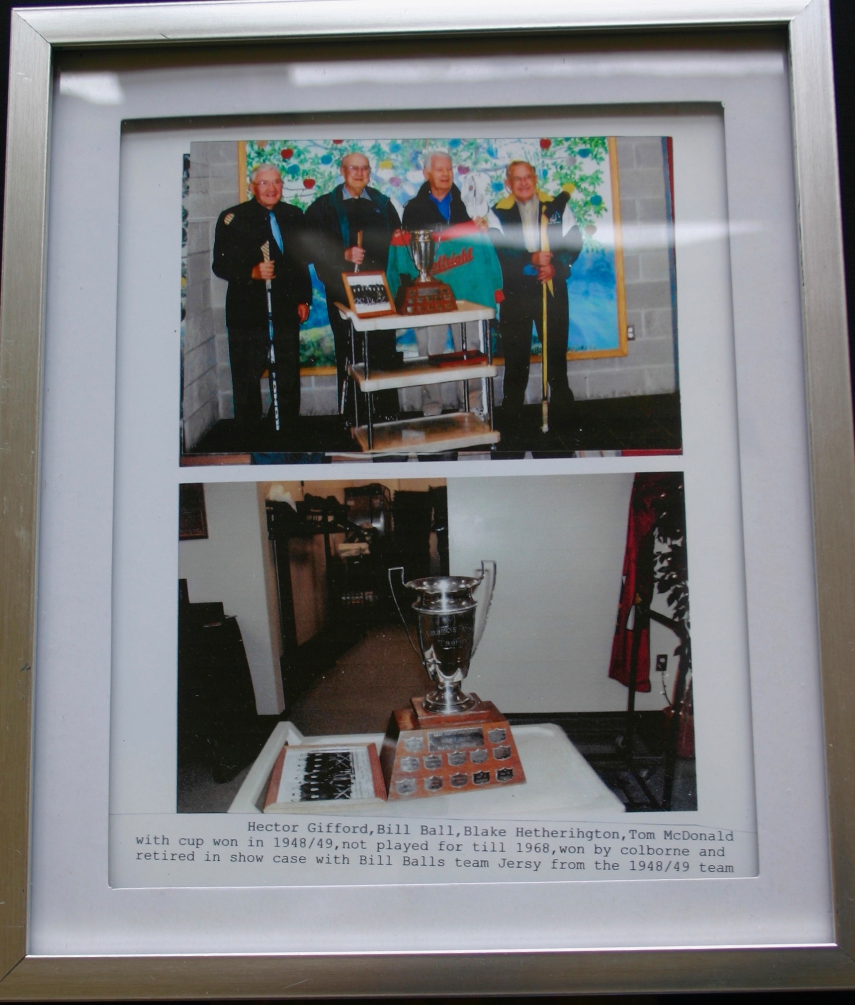 1949 photos of Colborne players & trophy ENHL