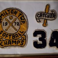 1972 Neil Cane crests in frame 'Hamilton Twp Softball Champs 1972' 'Catcher' '34'