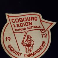 1972 Neil Cane crest 'Cobourg Legion Minor softball Squirt Championship 1972'
