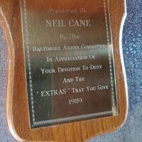 1989 Neil Cane plaque from Baltimore Arena Committee