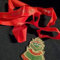 1990 Cobourg Junior Angels gold medallion- red lanyard