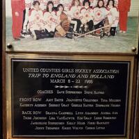 1988 United Counties Girls Select Midget Hockey Team photo plaque