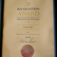 1971 Bill O'Neil award softball champs Ontario
