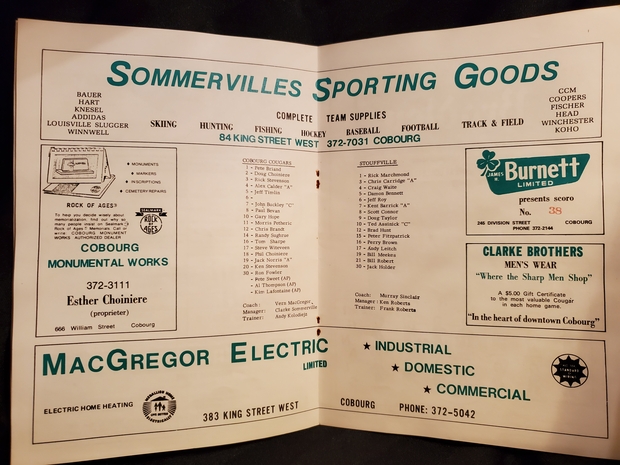 1977 Cobourg Cougars program vs Stouffville