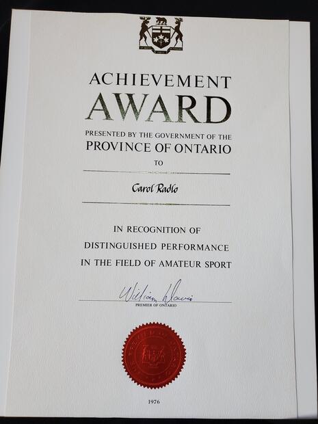 1976 Carol Radlo certificate Province Ontario
