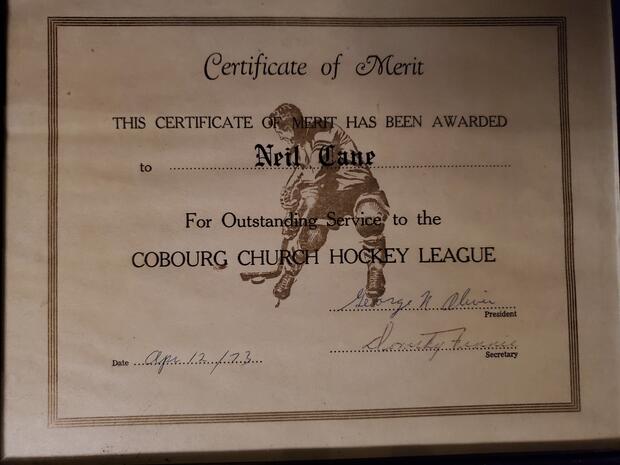 1973 Neil Cane Certificate of Merit from CCHL