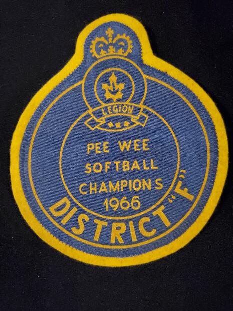 1966 Neil Cane crest 'Legion District F PeeWee Softball Champions 1966'