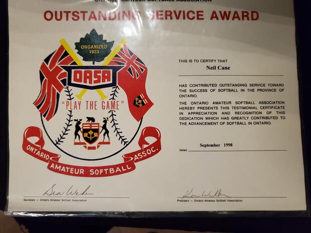 1998 Neil Cane certificate from OASA