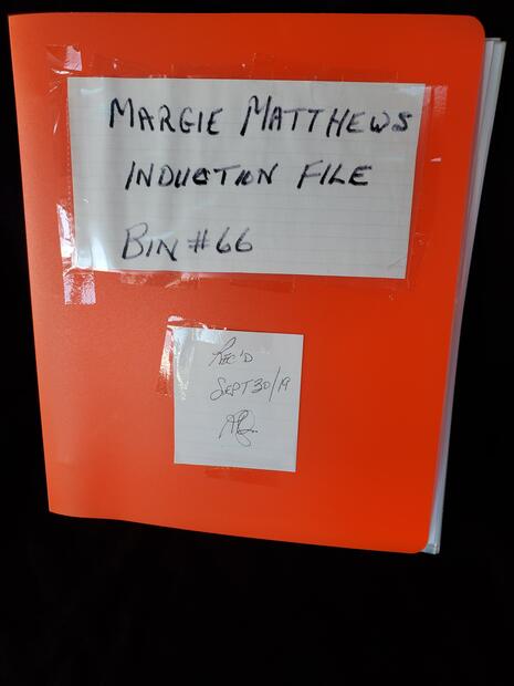 2020 Margie Matthews Induction to CDSHF submission binder- includes articles, photos, stories