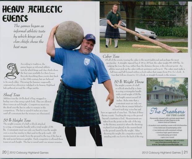 2012 Kevin Fast promoting heavy athletic events at the Cobourg Highland Games