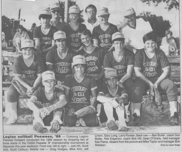1986 Ken Petrie managed Cobourg Legion PeeWee Dodgers