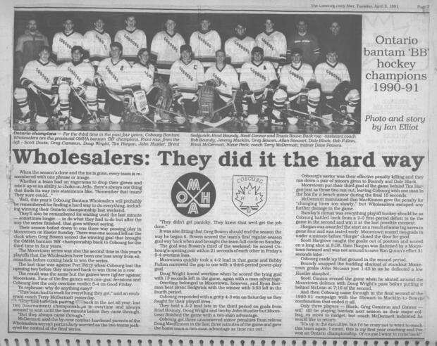 1991 CCHL Cobourg Wholesalers Bantams win OMHA Bantam championship