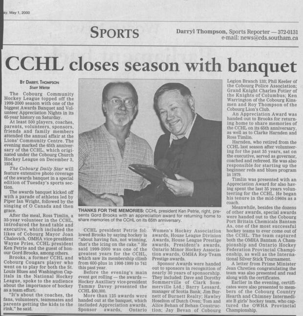 2000 Cobourg Community Hockey League annual awards