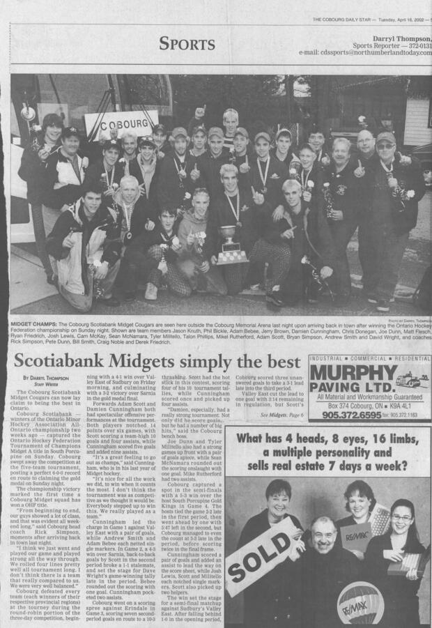 2002 CCHL Cobourg Scotiabank Midgets OHF champions