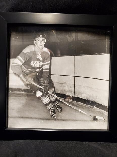 1970s Ross Quigley framed photo -in hockey action