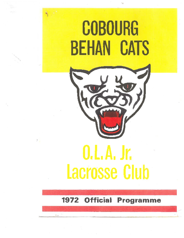 1972 Cobourg Behan Cats Junior Lacrosse Program