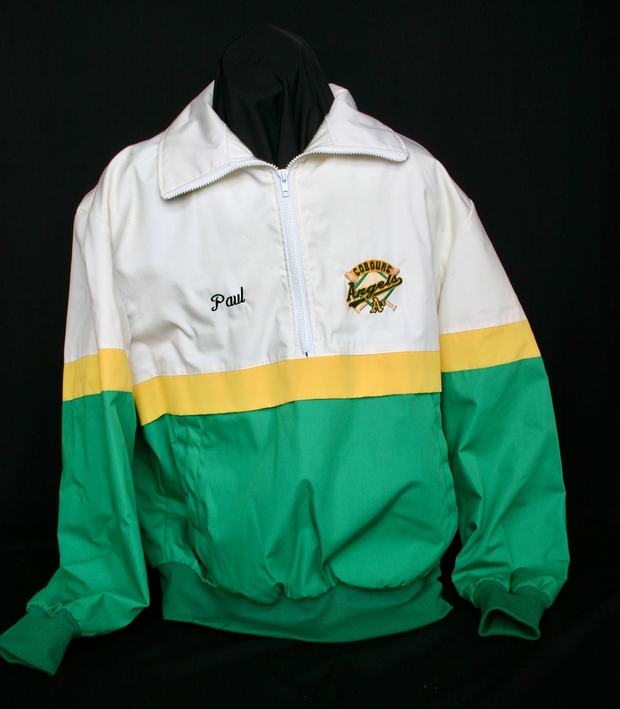 Cobourg Angels jacket of coach Paul Currelly