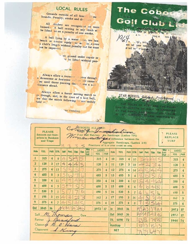 1964 Cobourg Golf Club score card