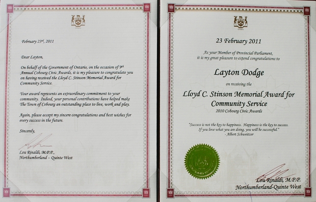 2011 Layton Dodge certificate Lloyd C Stinson