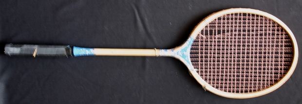 1950 badminton wooden racquet faded blue handle